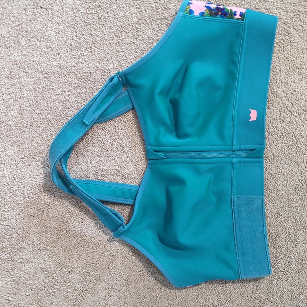 SHEFIT Flex Sports Bra Medium Impact Size 2Luxe Turquoise Pink Floral Accents